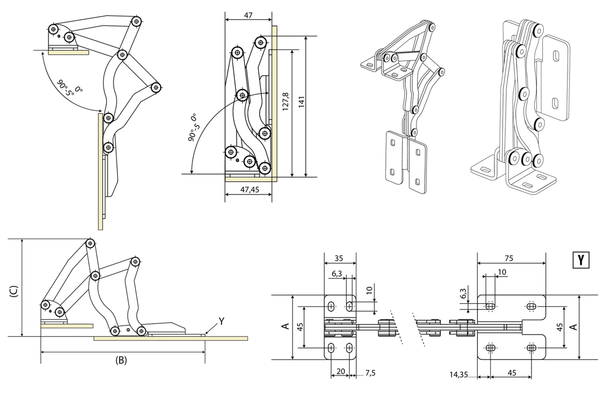Concealed hinge - 7 axis - 180° opening